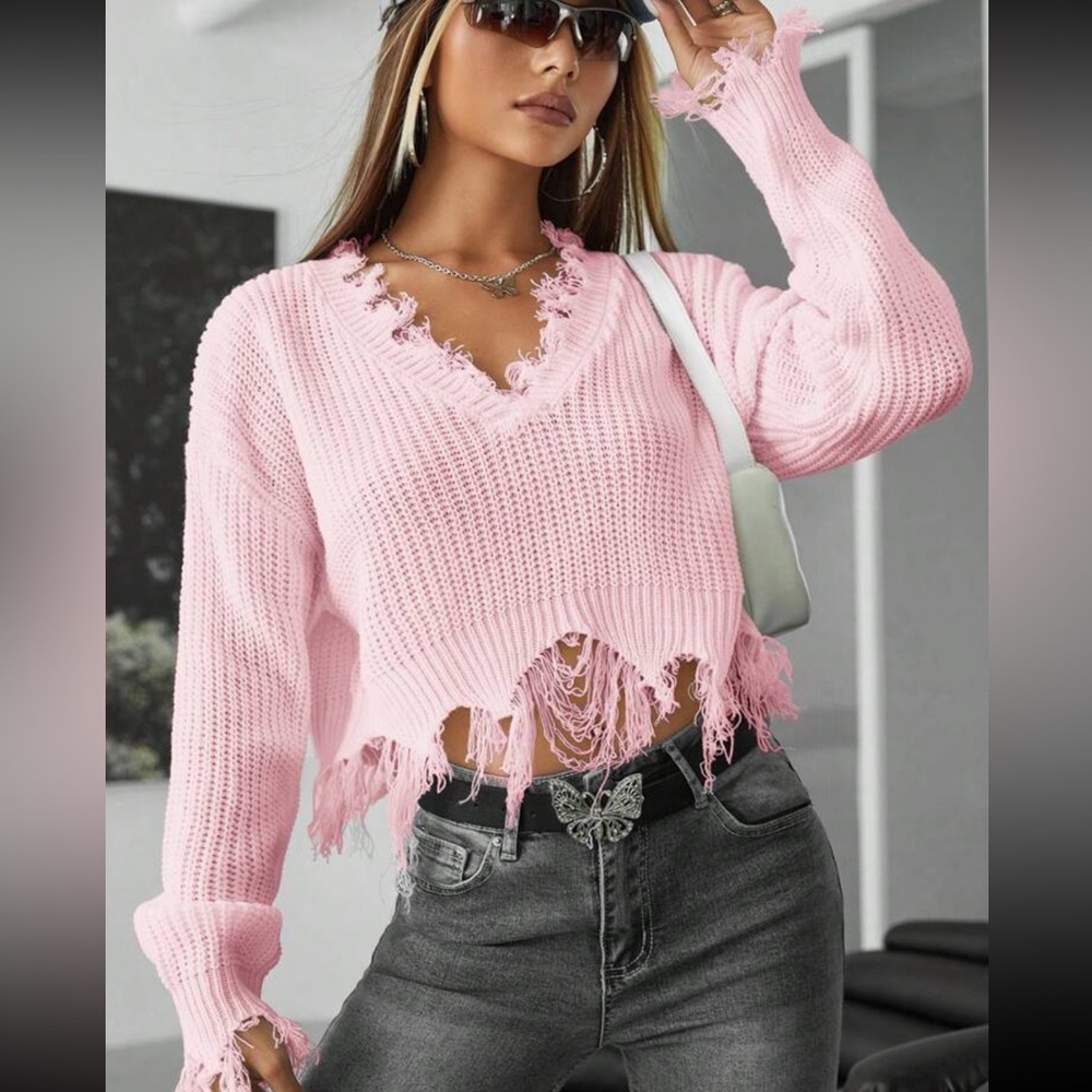 Pink destroyed sweater